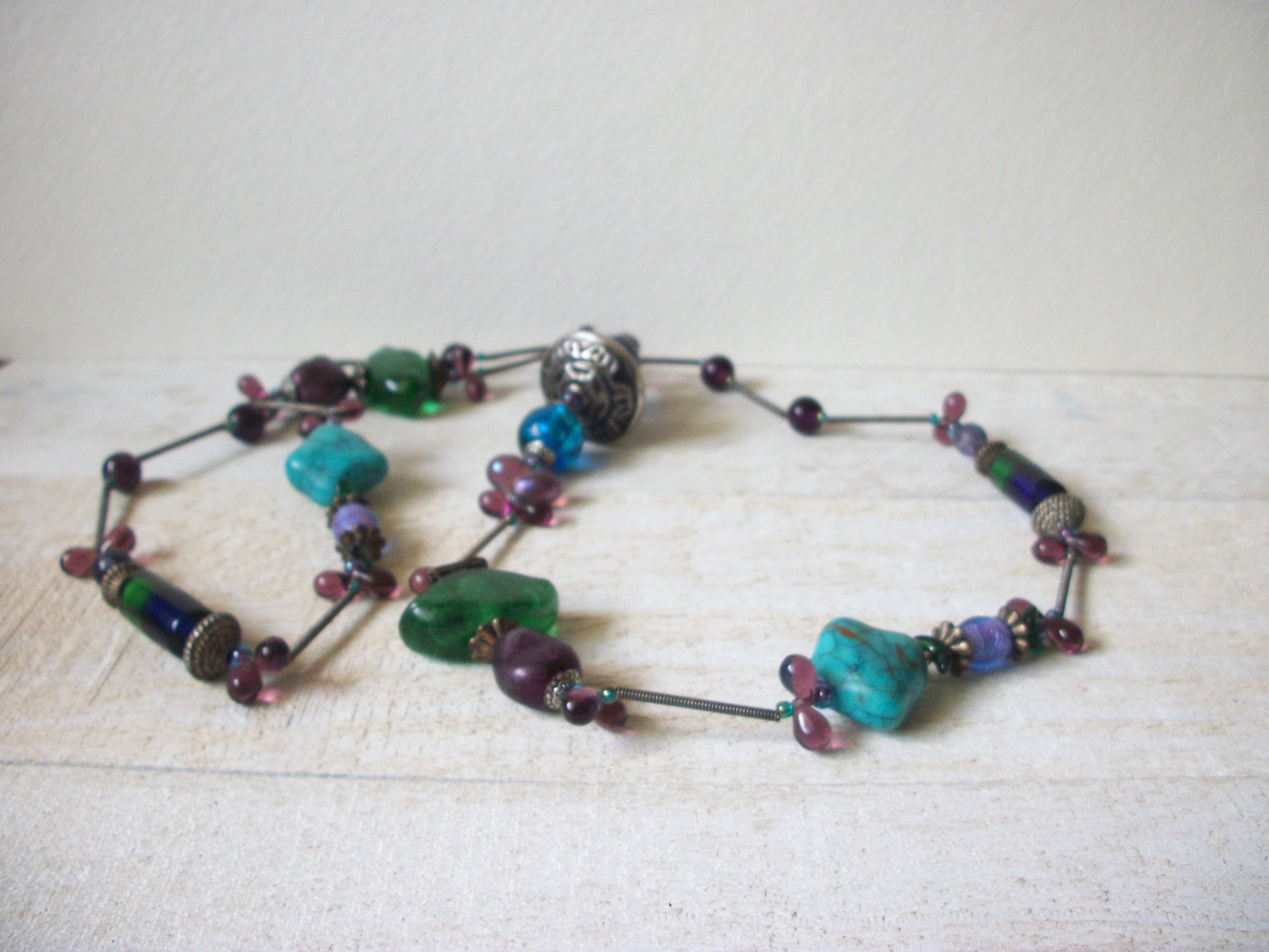 Southwestern Blue Green Stones Glass Necklace 70420