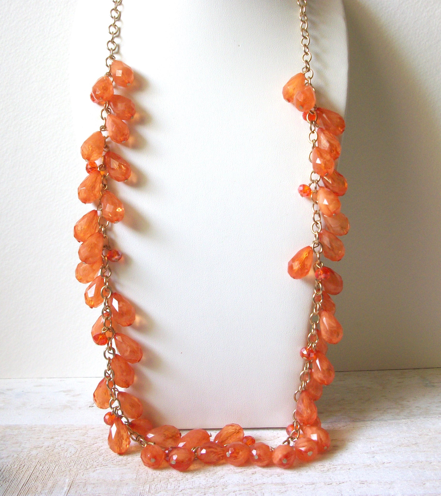 Retro Stamped Orange Drops Long Necklace 70420