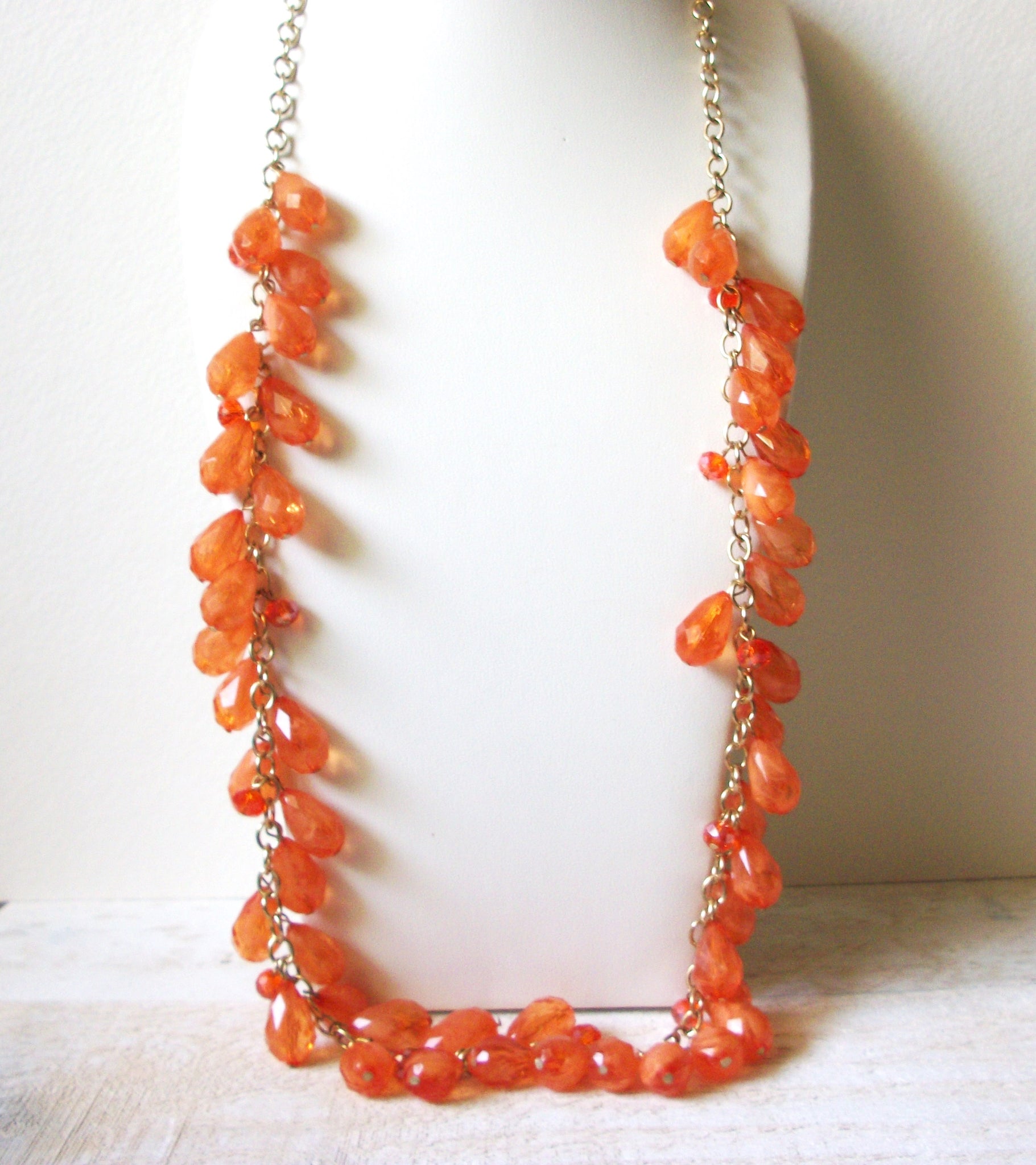 Retro Stamped Orange Drops Long Necklace 70420