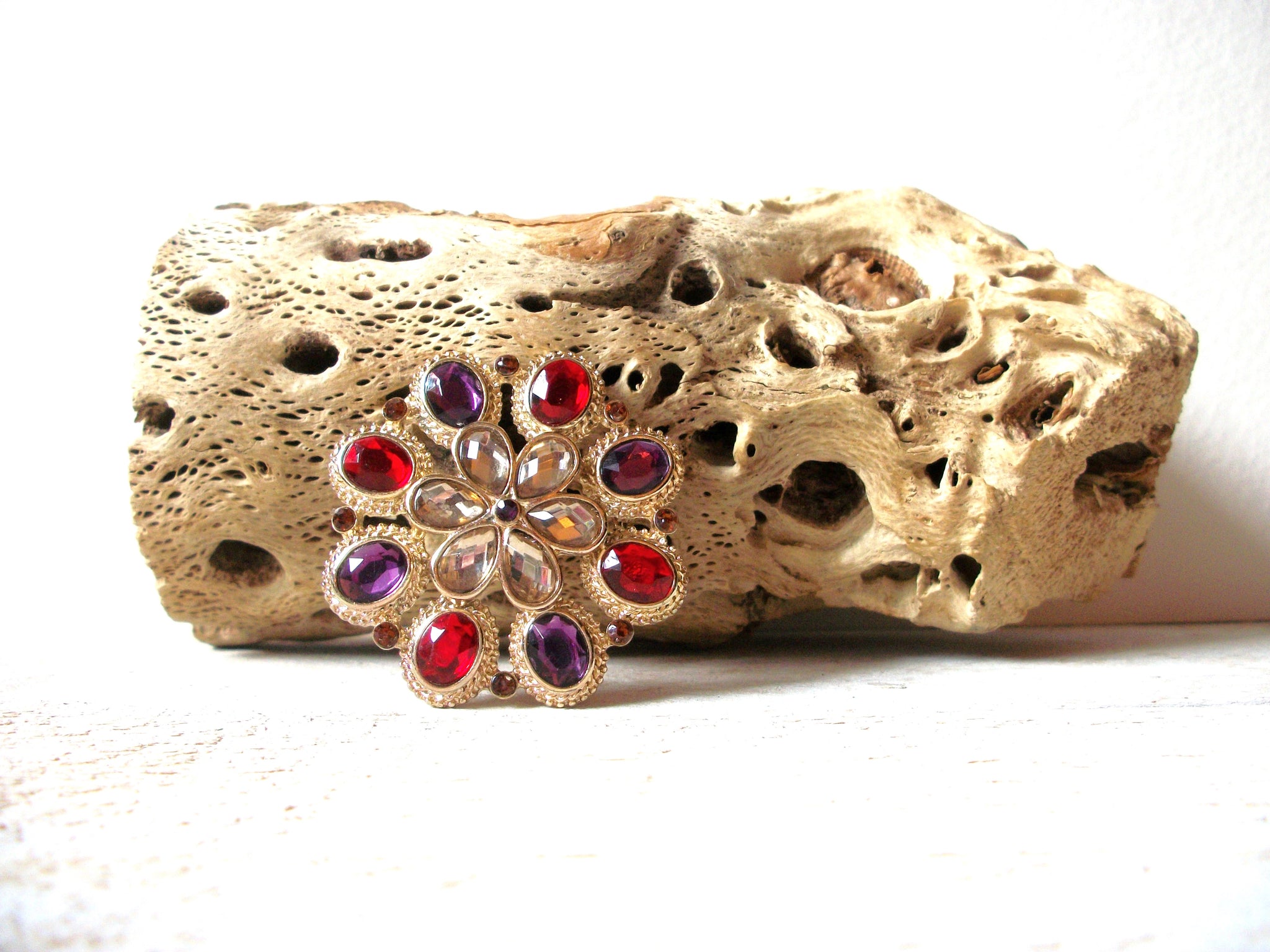 Vintage Purple Red Champagne Rhinestones Pin 71218T