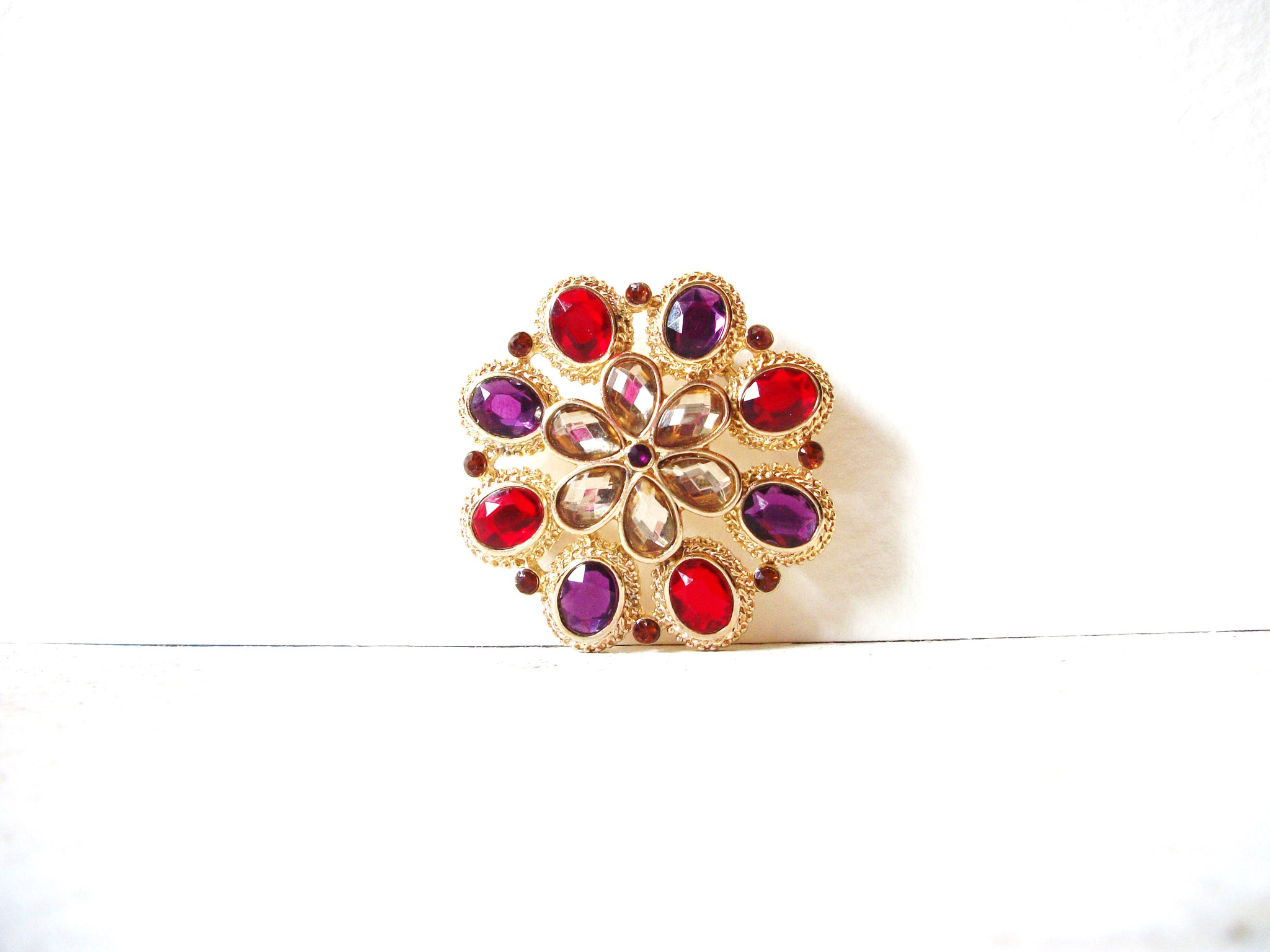 Vintage Purple Red Champagne Rhinestones Pin 71218T