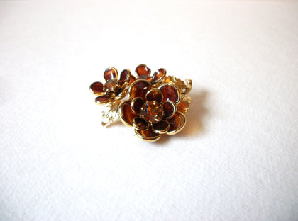 Vintage Thick Amber Tone Glass Floral Brooch Pin 71218T