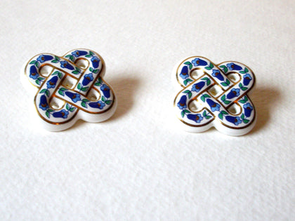 Vintage Hand Painted Floral Porcelain Earrings 71218T