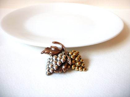 Vintage Three Tone Metals Grape Vine Brooch Pin 71218T