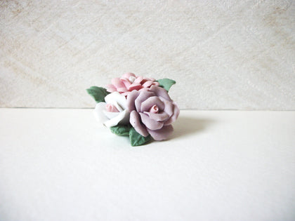 Vintage Hand Painted Porcelain Flower Brooch Pin 71218T