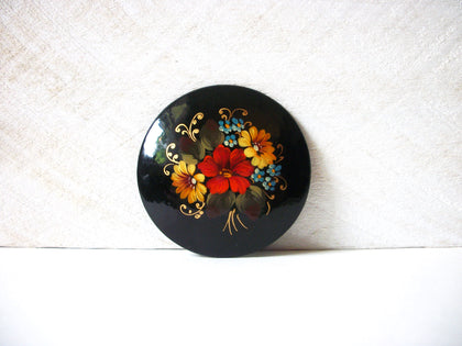 Vintage Signed Russian Lacquer Floral Pin 71218T