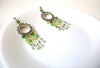 Vintage Green Rhinestones Glass Chandelier Earrings 71218T