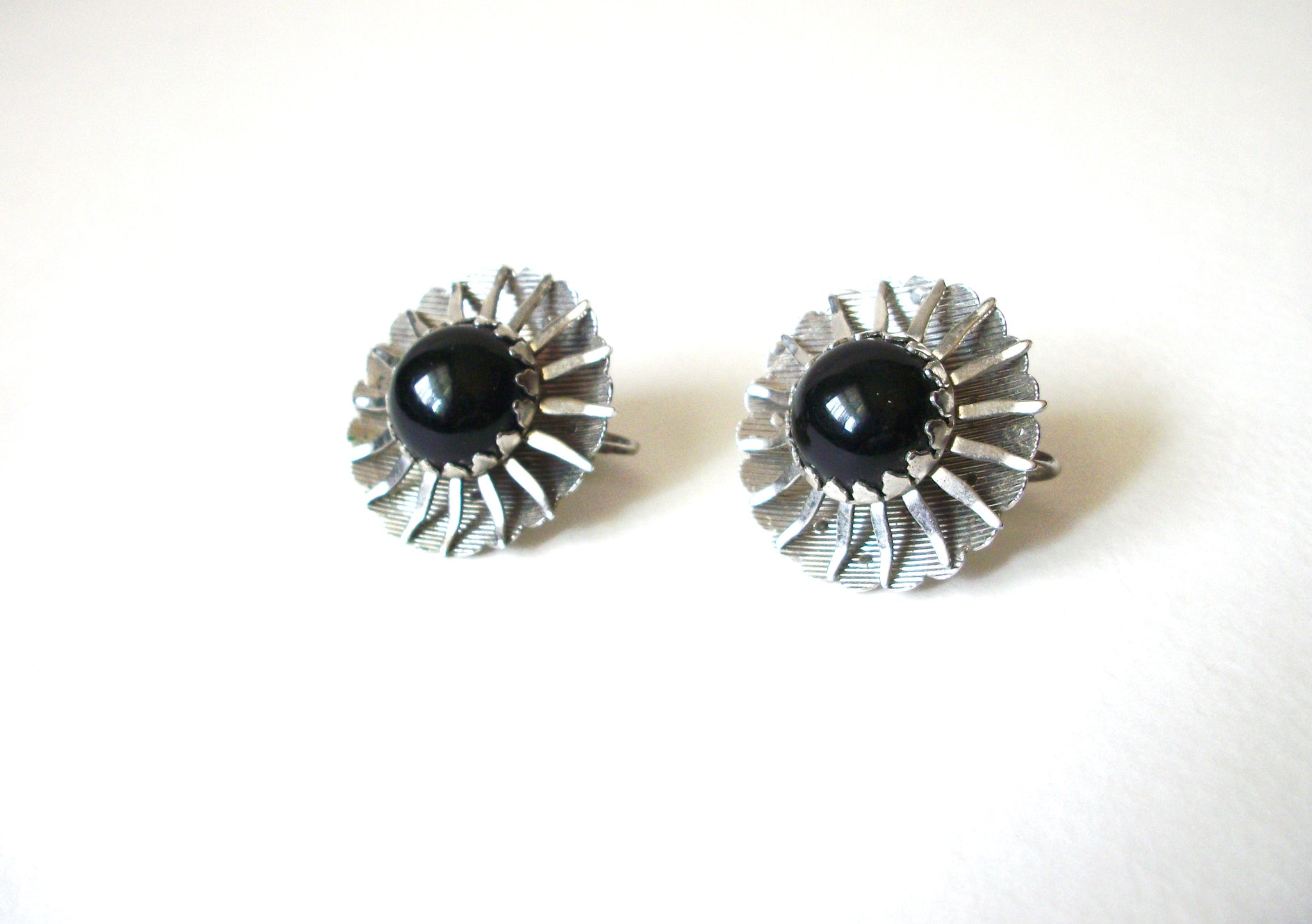 SARAH COV Floral Silver Black Clip On Earrings 71218T