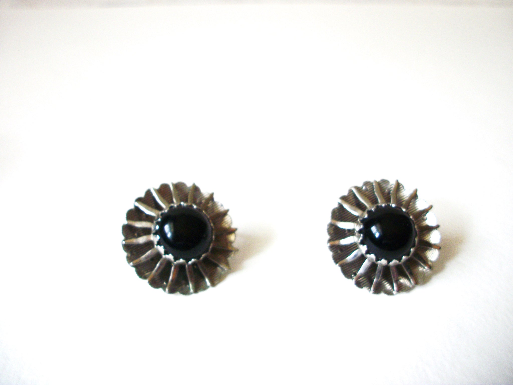 SARAH COV Floral Silver Black Clip On Earrings 71218T