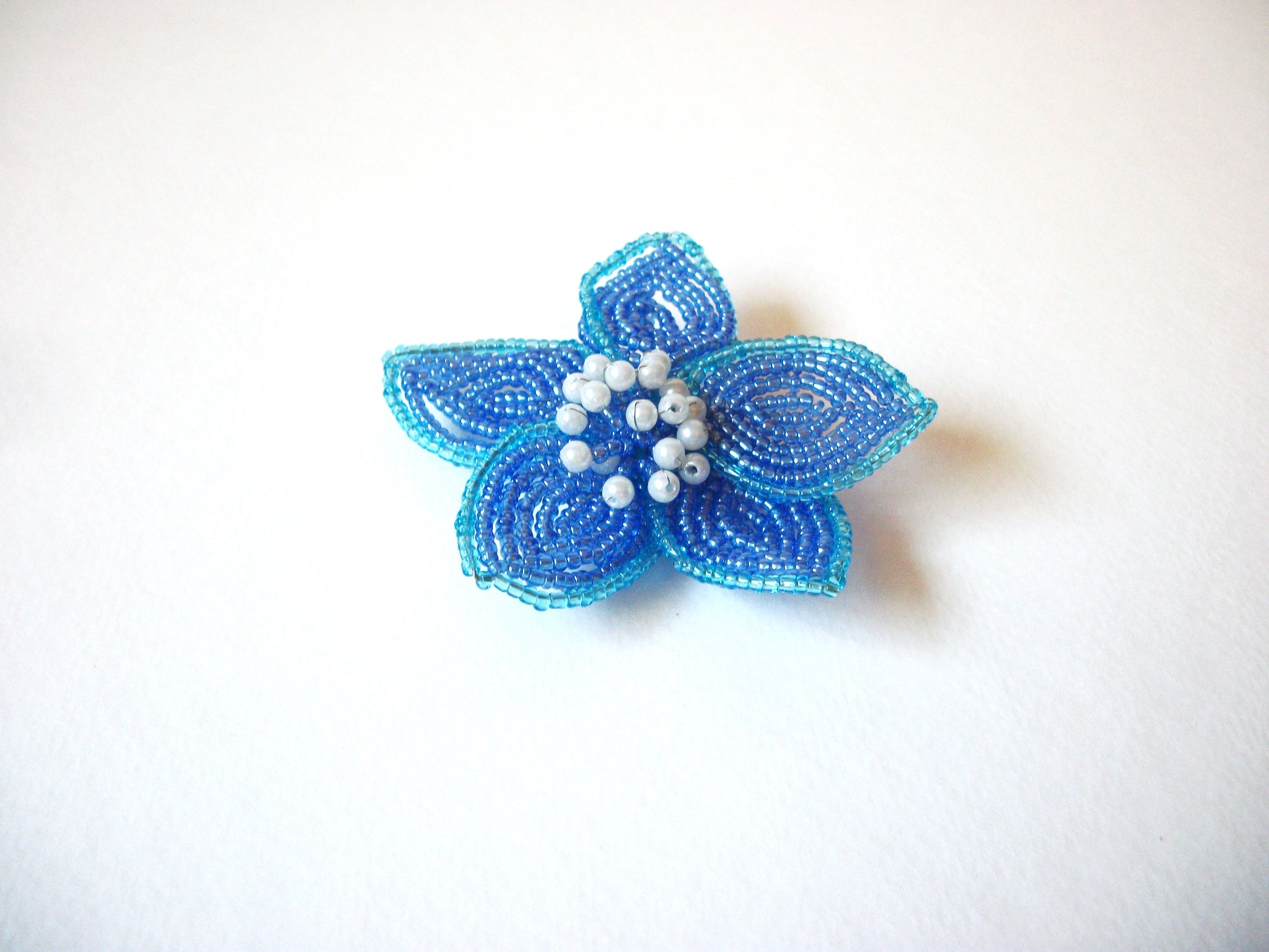 Hand Made Blue Glass Flower Brooch 71218T