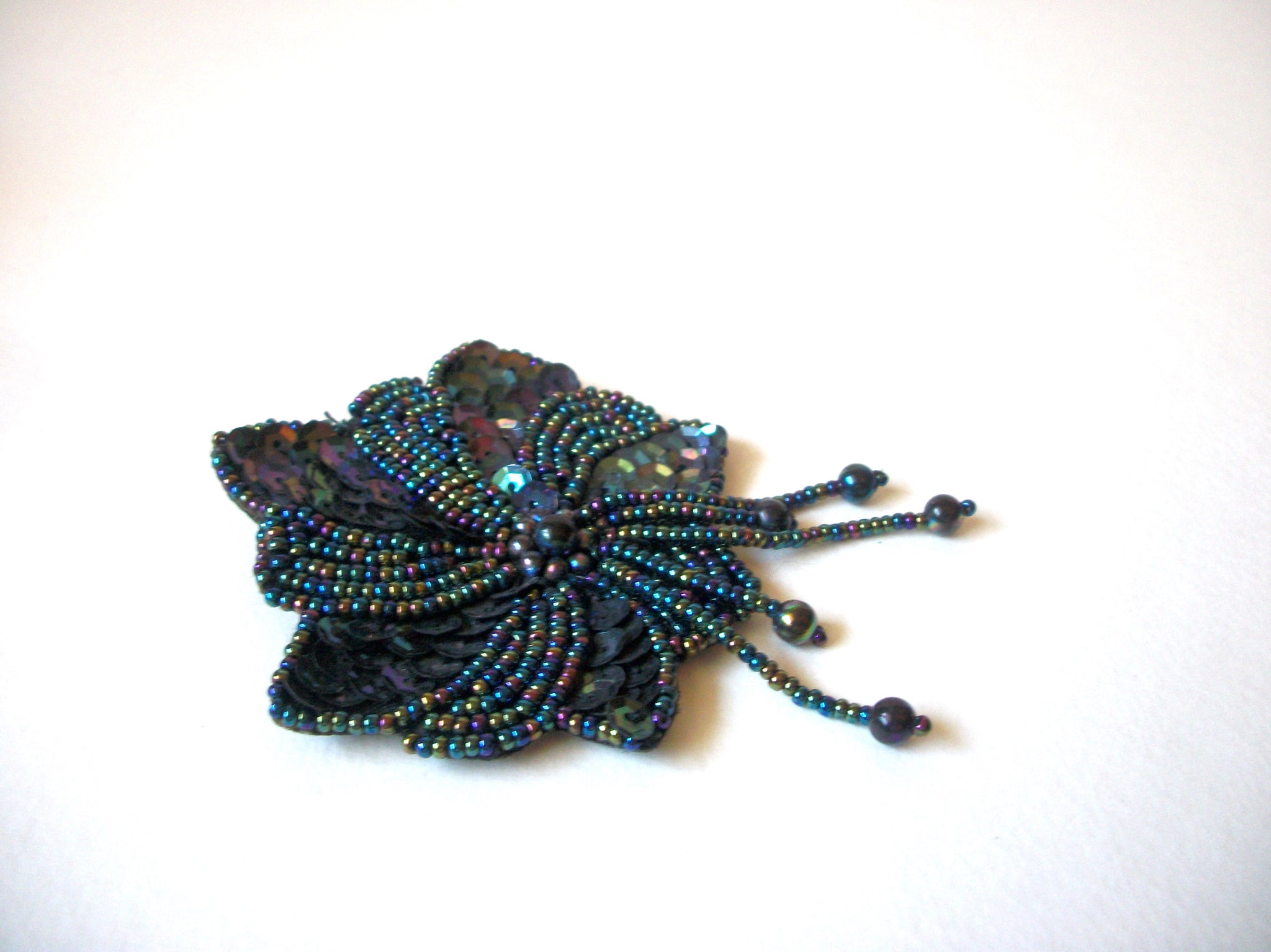 Vintage Larger Peacock Glass Beads Fabric Pin 71218T