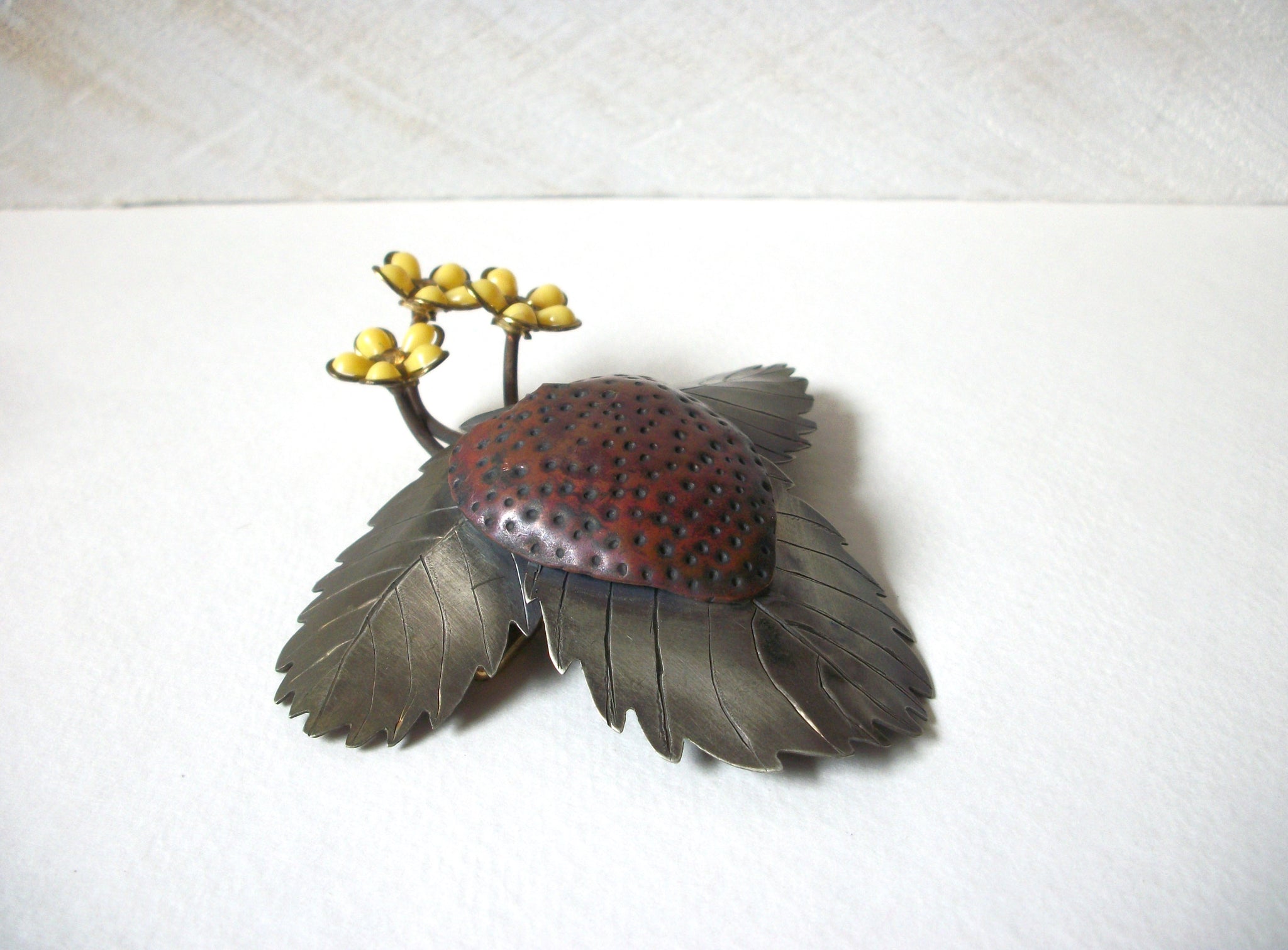 Vintage Large Strawberry Leaf Stick Hat Pin 70820