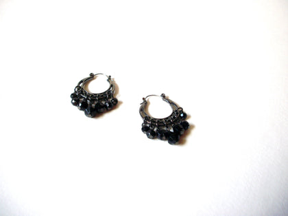 Bohemian Black Glass Hoop Earrings 71020