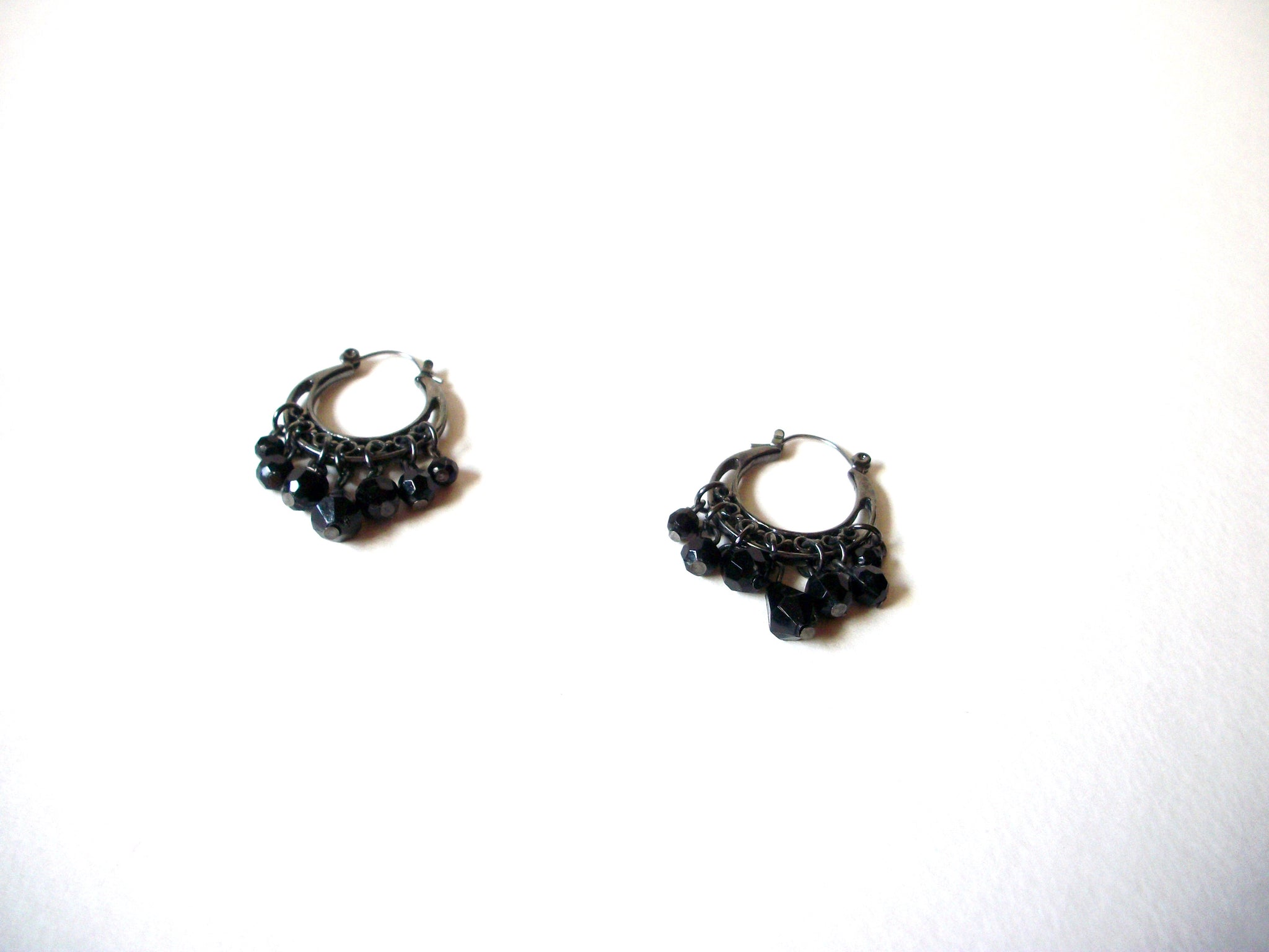 Bohemian Black Glass Hoop Earrings 71020