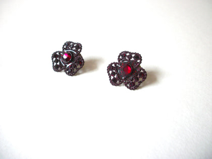 Vintage Victorian Bllod Red Rhinestones Earrings 71020