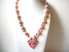 Retro Glass Pearls Red Lucite Heart Necklace 101020