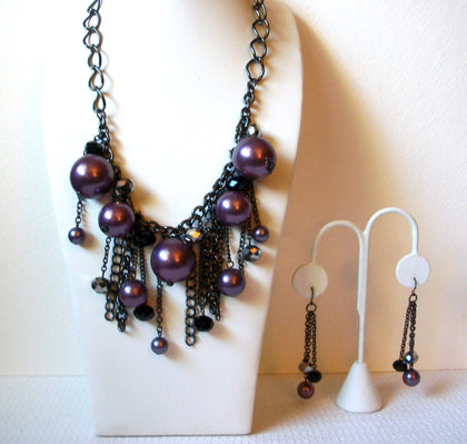 Retro Plum Crystal Necklace Earring Set 101120