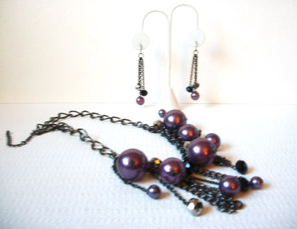 Retro Plum Crystal Necklace Earring Set 101120