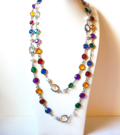 Vintage Colorful Bezel Glass Necklace 101120