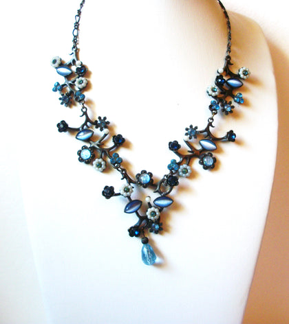 Vintage AVON Blue Opal Floral Necklace 101120