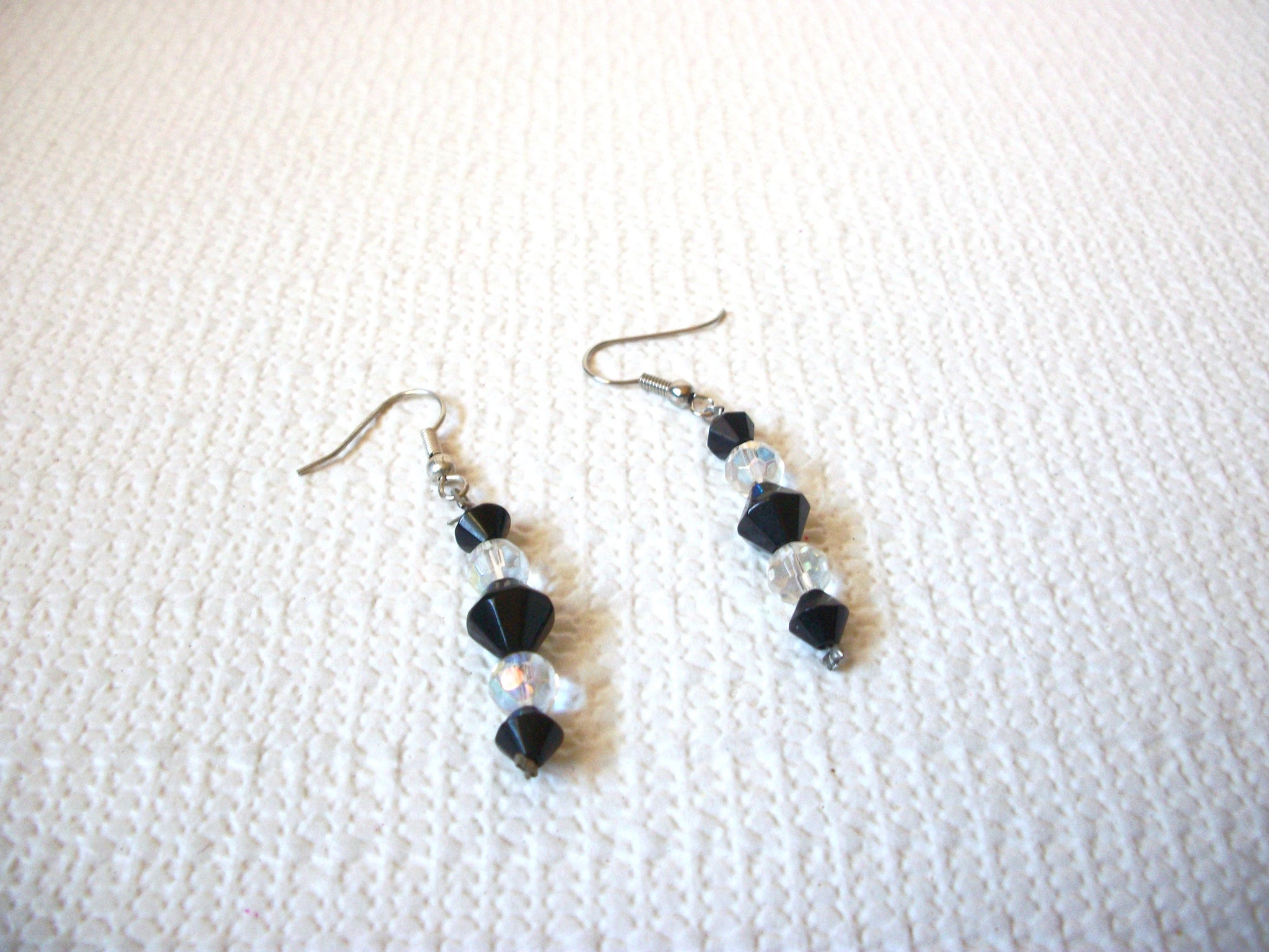 Vintage Black Clear Czech Glass Earrings 101120