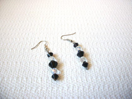 Vintage Black Clear Czech Glass Earrings 101120