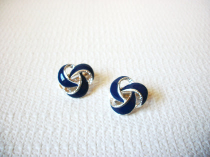 Retro Dark Blue Silver Knotted Design Earrings 101120