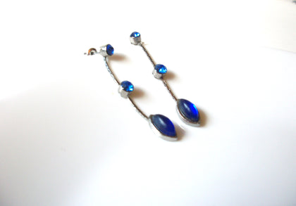 Vintage Rhinestones Blue Mood Beads Earrings 71120