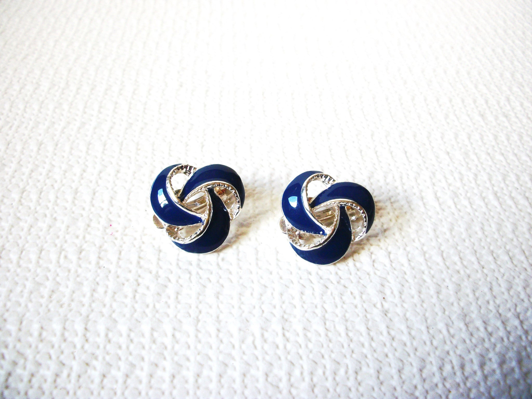 Retro Dark Blue Silver Knotted Design Earrings 101120