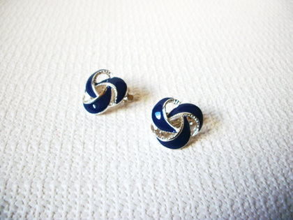 Retro Dark Blue Silver Knotted Design Earrings 101120