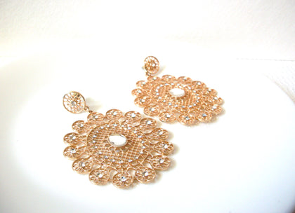 Gold Toned Filigree Rhinestone Earrings 101220