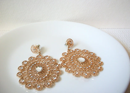 Gold Toned Filigree Rhinestone Earrings 101220