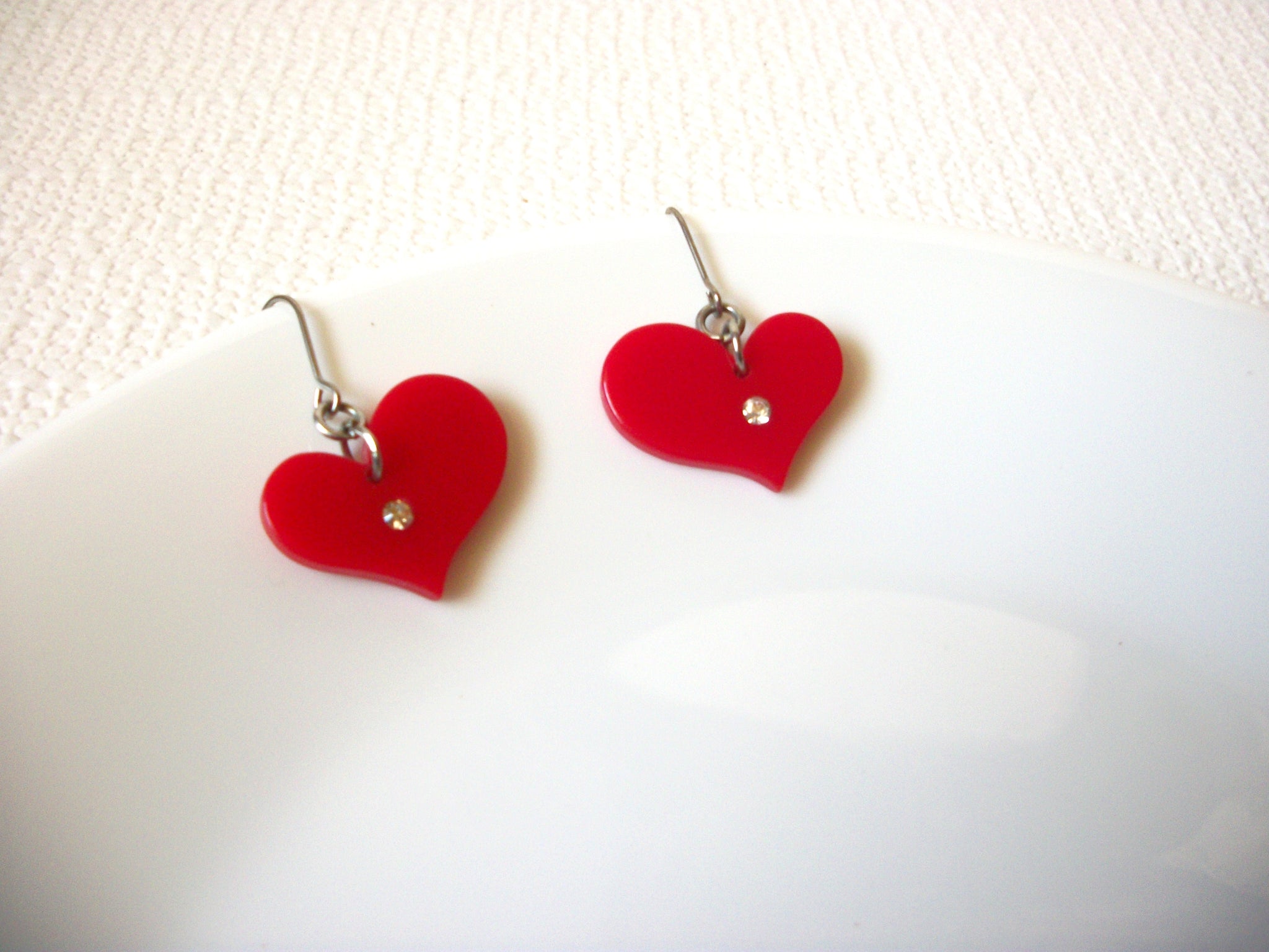 Retro Red Lucite Heart Earrings 101120