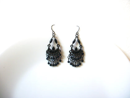Vintage Black Rhinestones Chandelier Earrings 101120