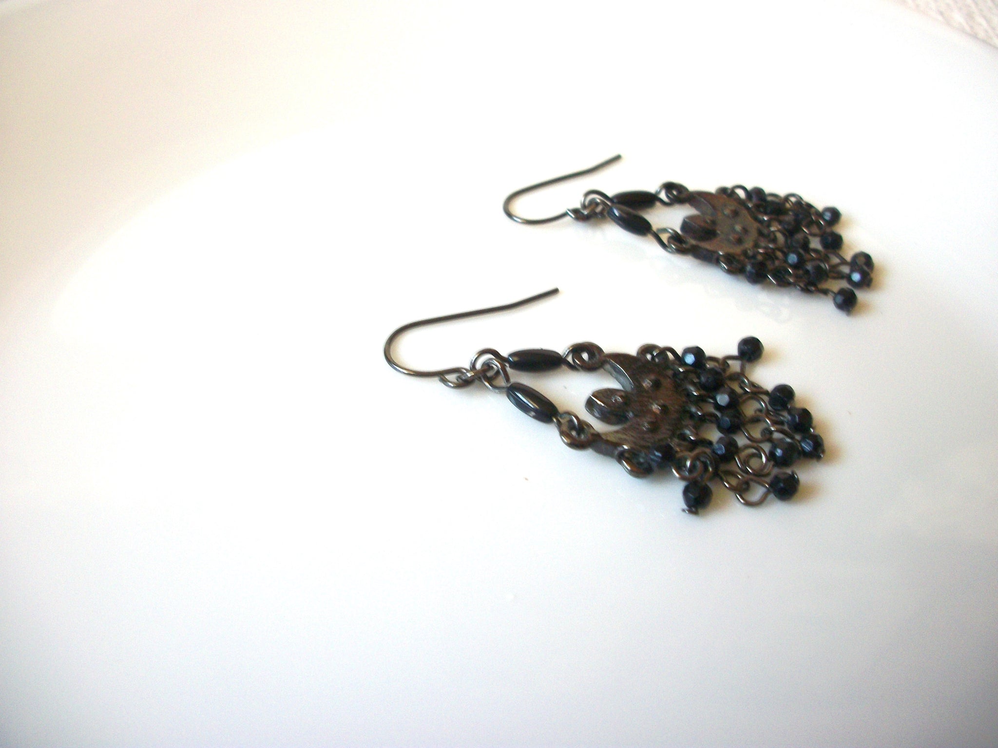 Vintage Black Rhinestones Chandelier Earrings 101120