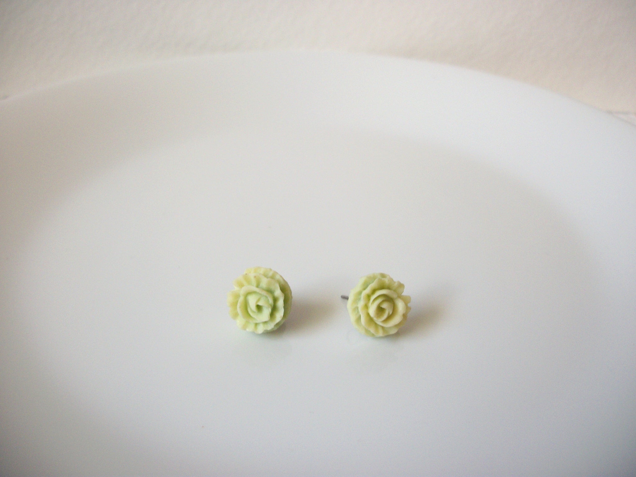 Vintage Pastel Green Rose Stud Earrings 101120