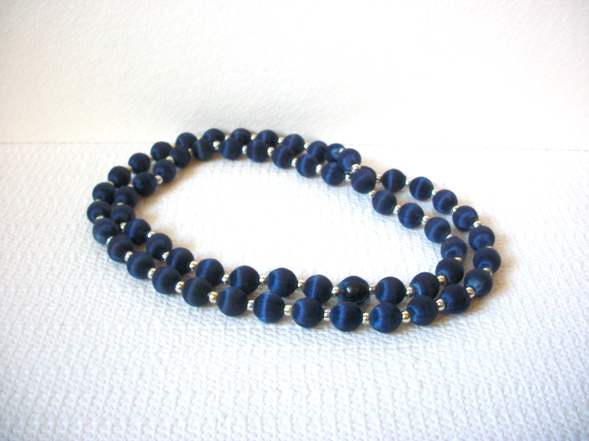Vintage Dark Blue Silk Beads Necklace 101320