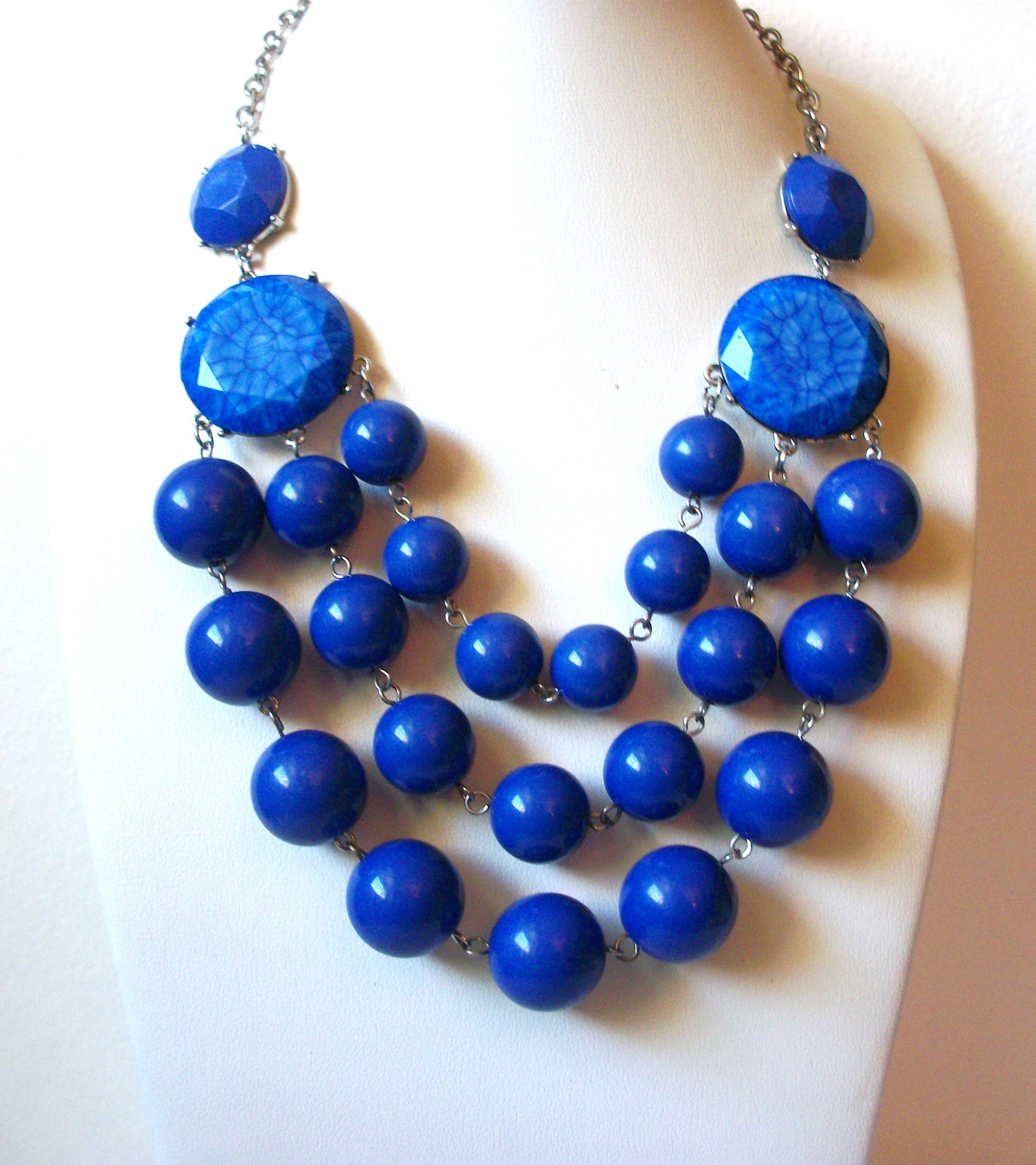 Retro Blue Bib Statement Necklace 101320