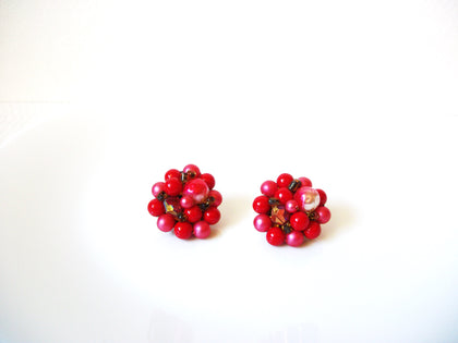 1950s JAPAN Red Cluster Glass Earrings 101320