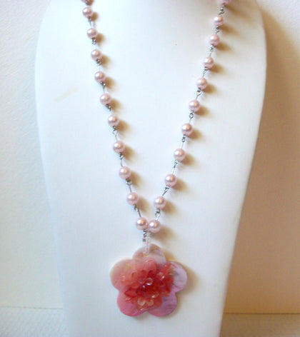 Vintage Pink Rose Quartz Shell Necklace 101420