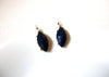 Vintage Prong Set Darkest Blue Glass Earrings 101520