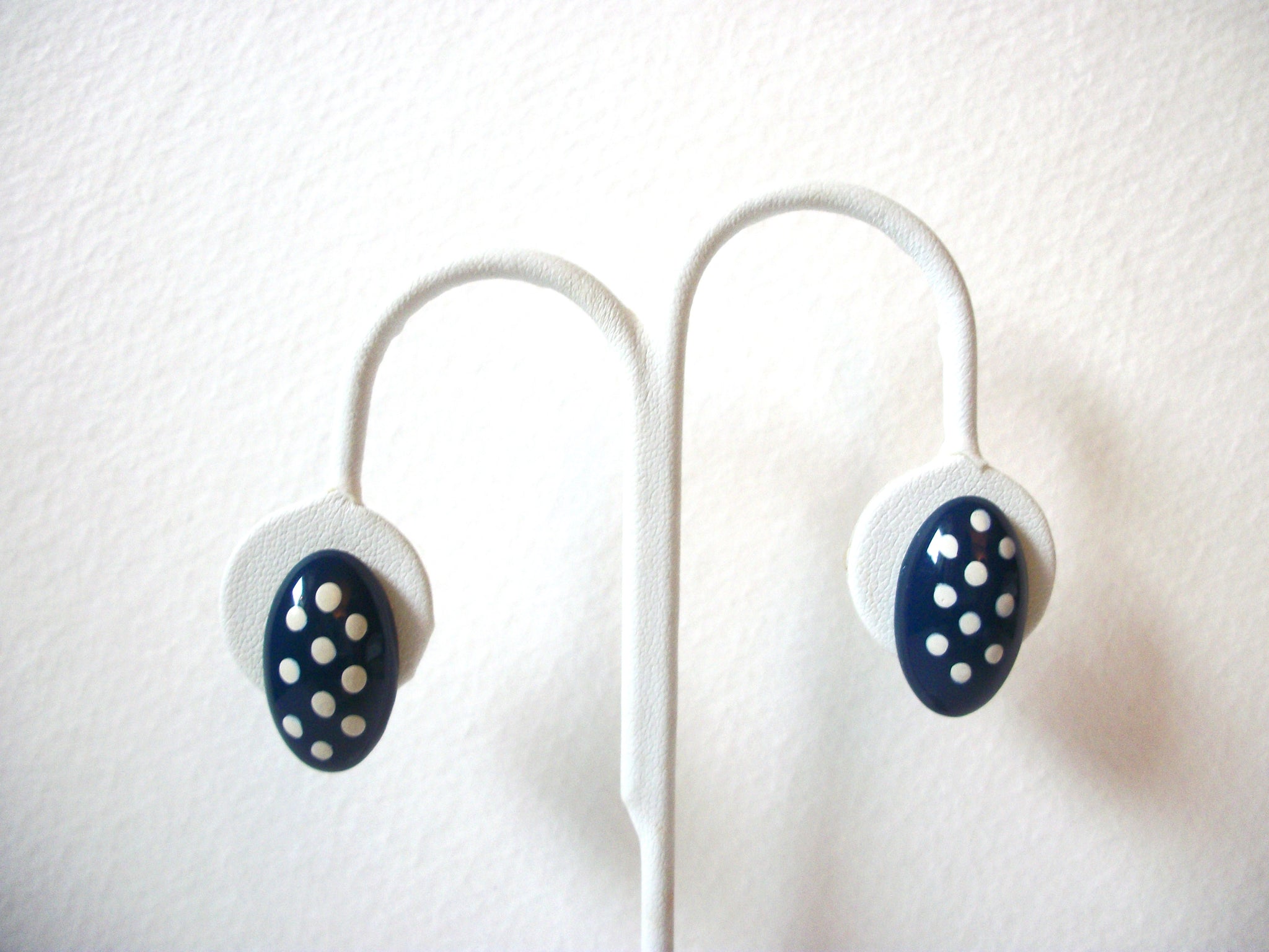 Vintage Blue White Polka Dot Earrings 101520