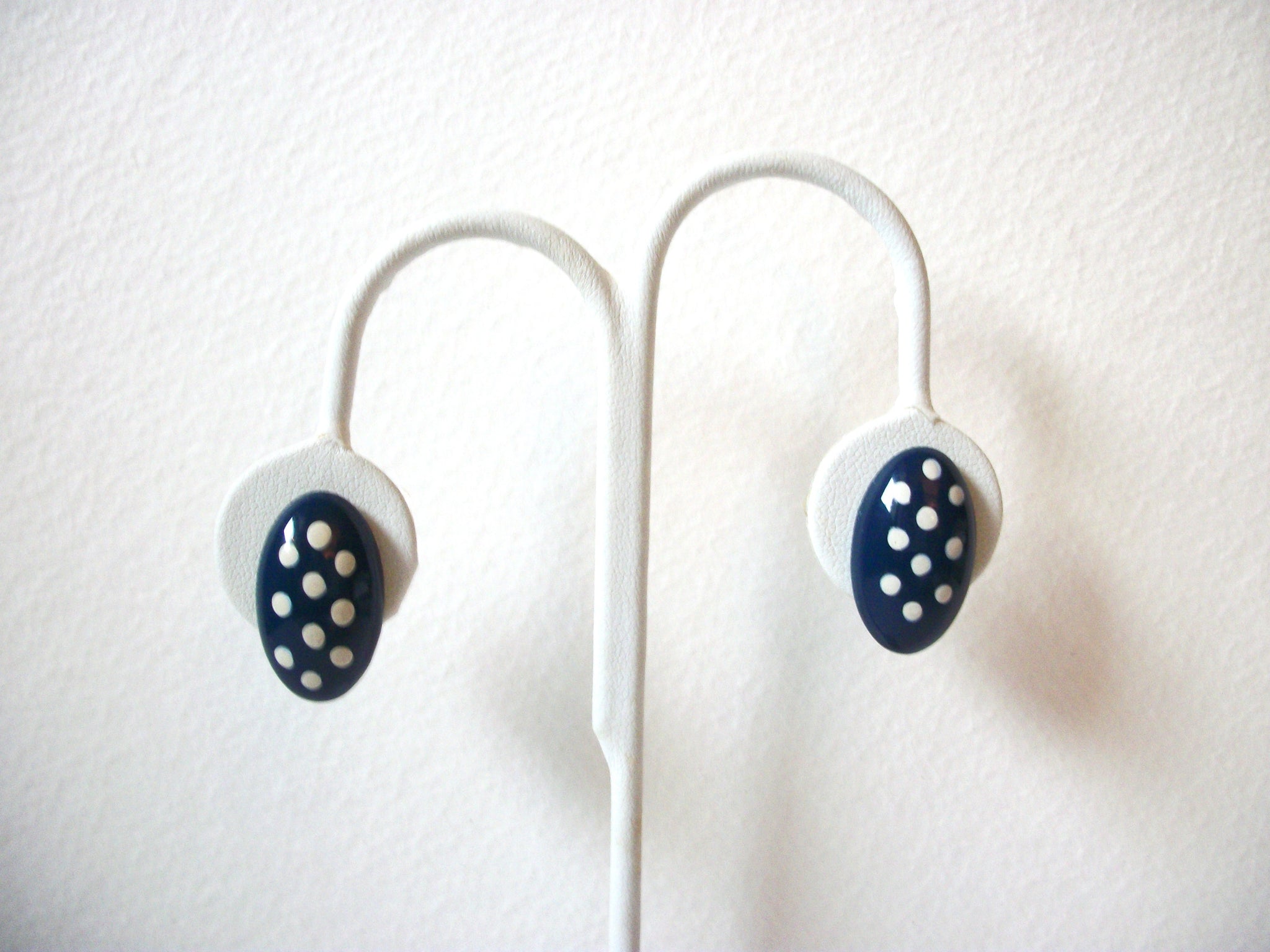Vintage Blue White Polka Dot Earrings 101520