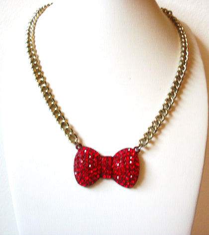 Vintage Red Rhinestones Bow Tie Necklace 101520