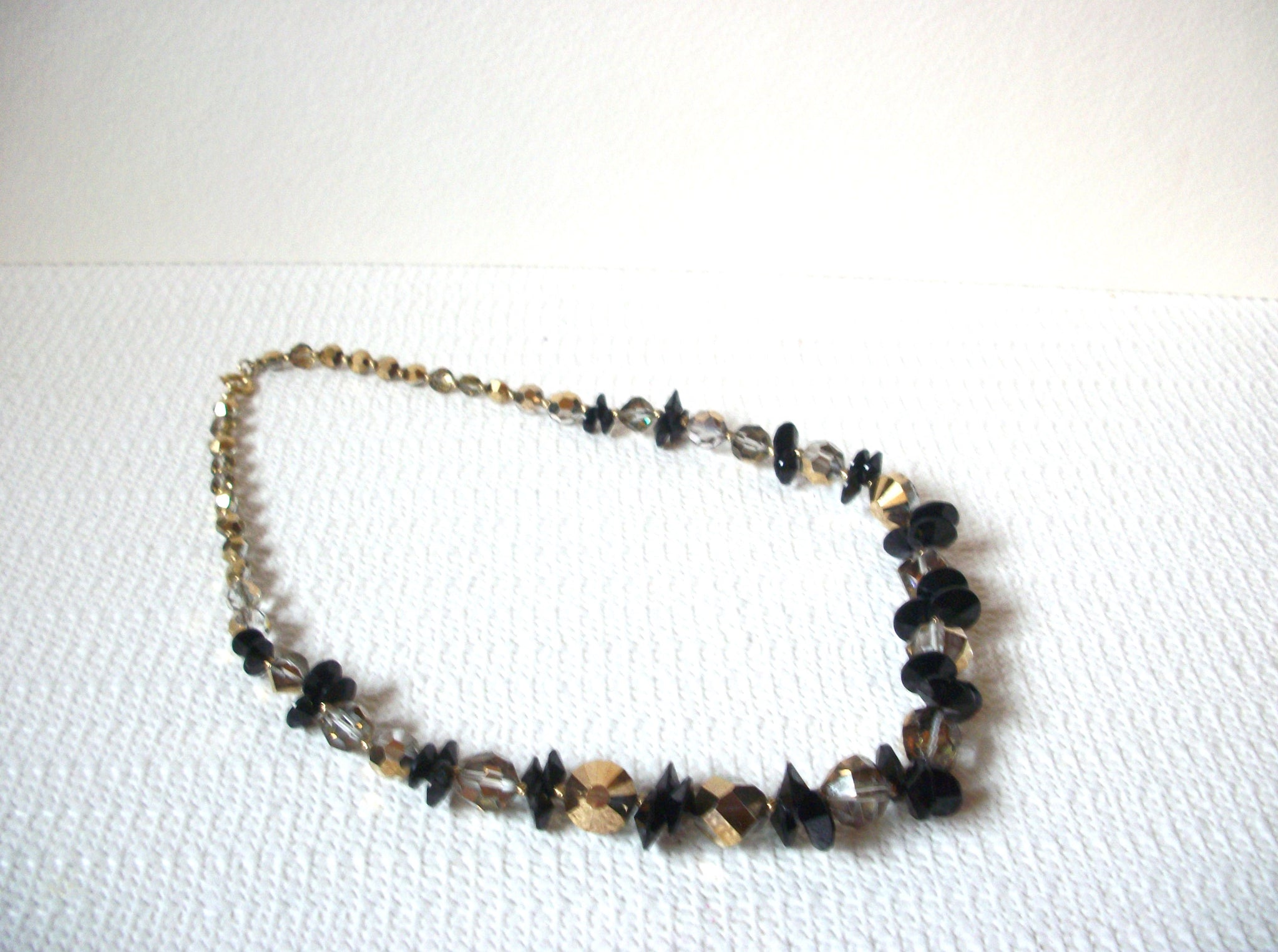 Vintage Black Onyx Czech Glass Necklace 101520
