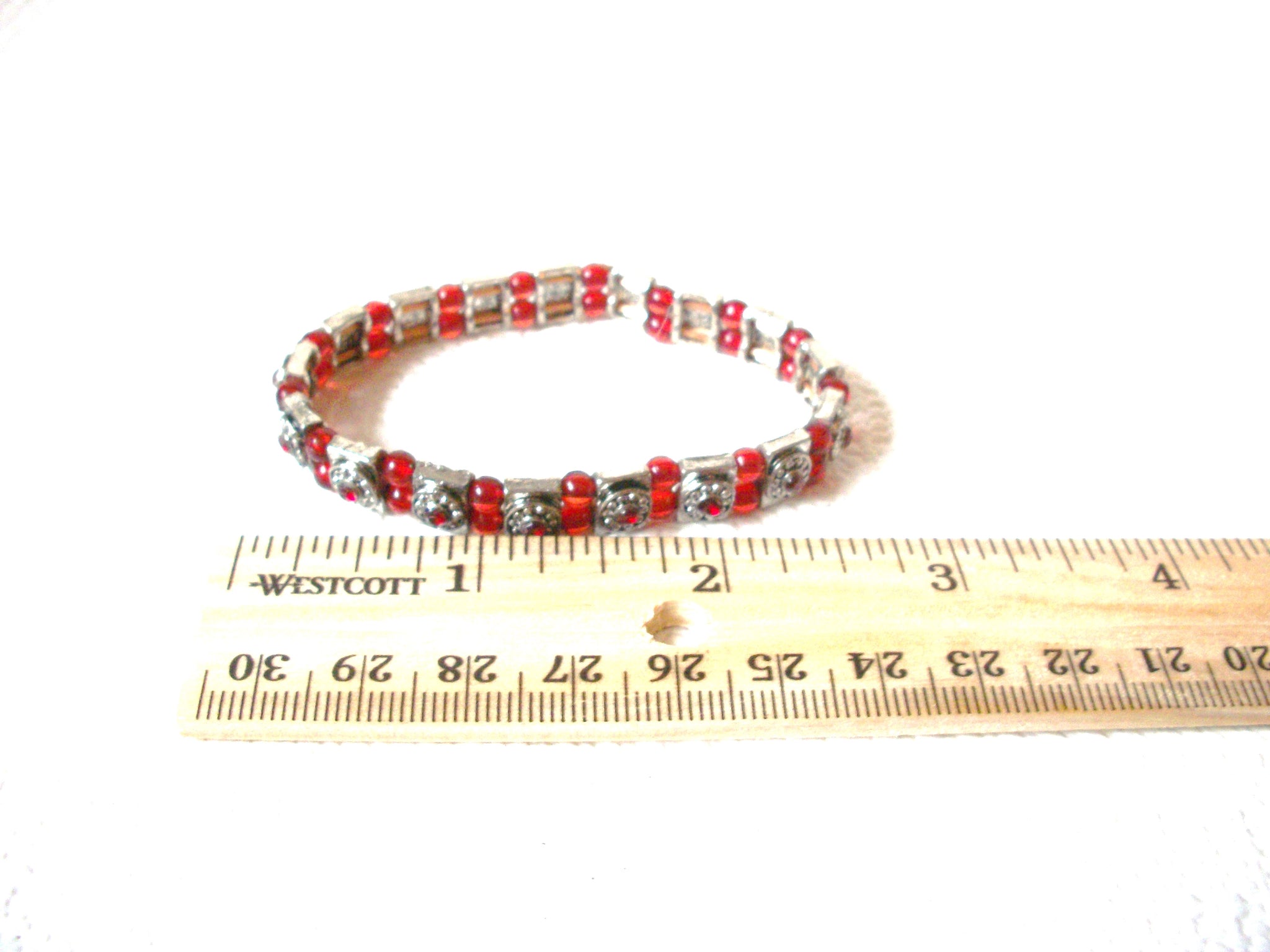 Vintage Red Rhinestones Glass Bracelet 101520