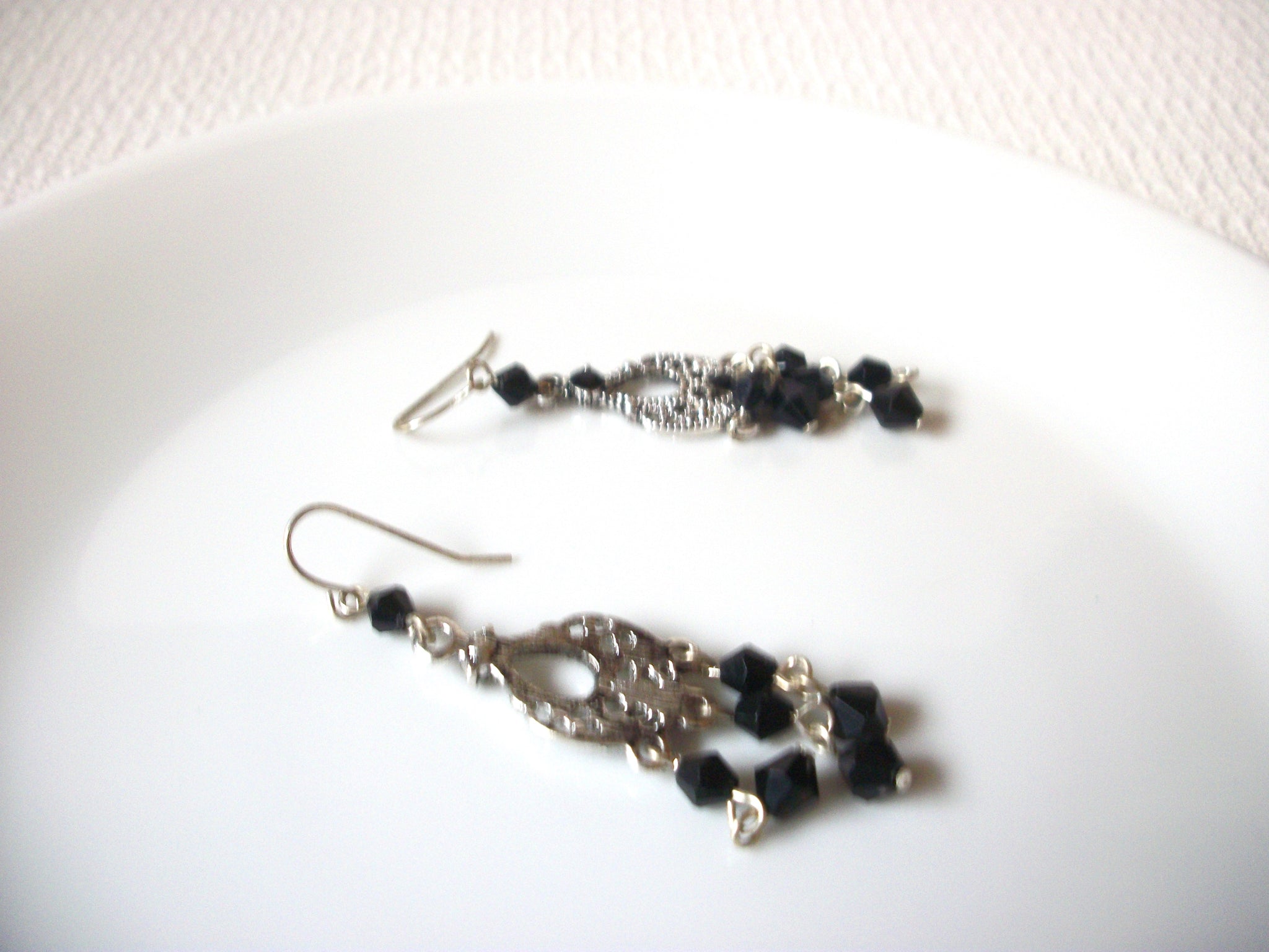Vintage Victorian Black Glass Chandelier Earrings 101520