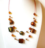 Retro Green Amber Foil Glass Necklace 101520