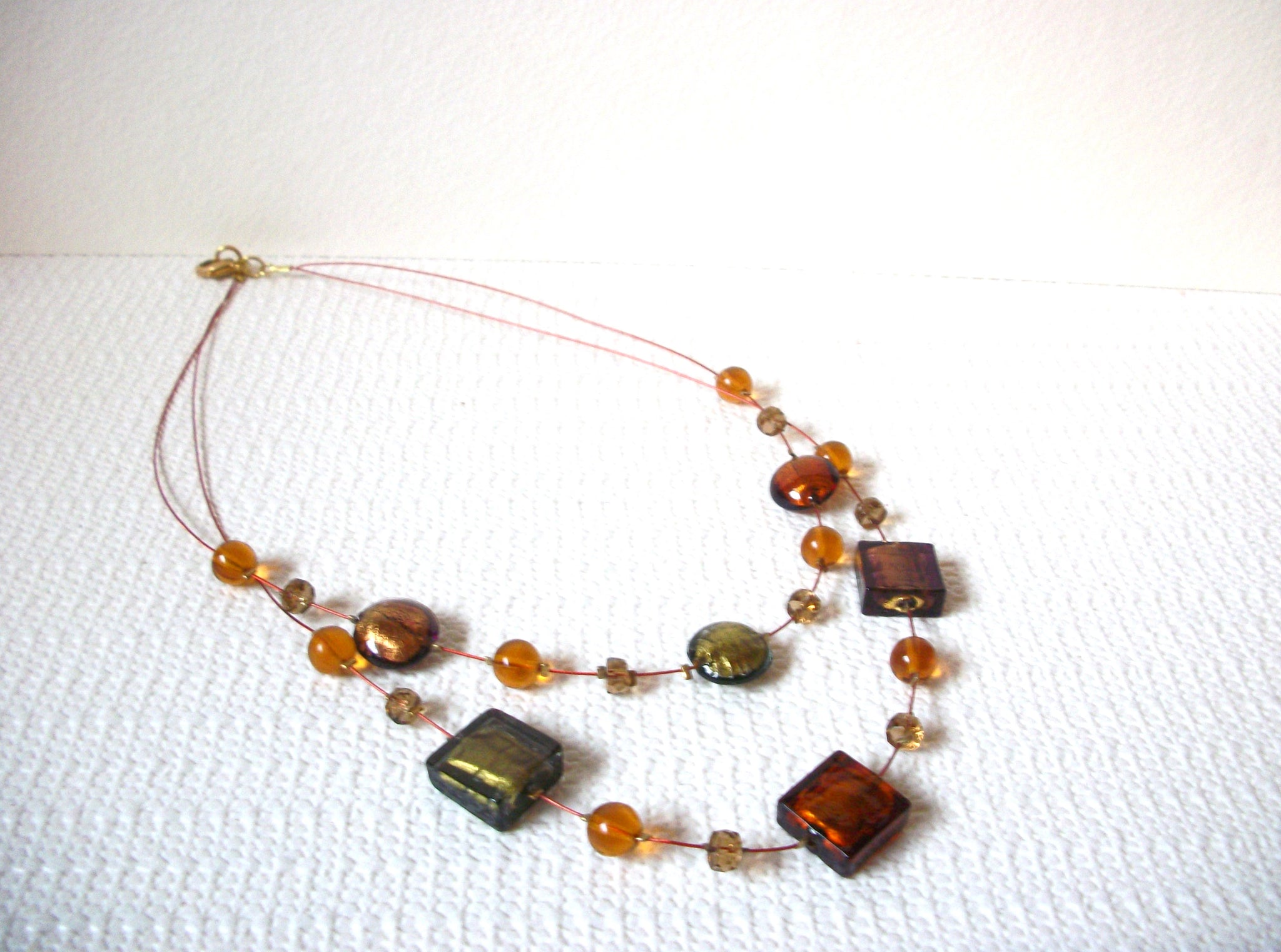 Retro Green Amber Foil Glass Necklace 101520