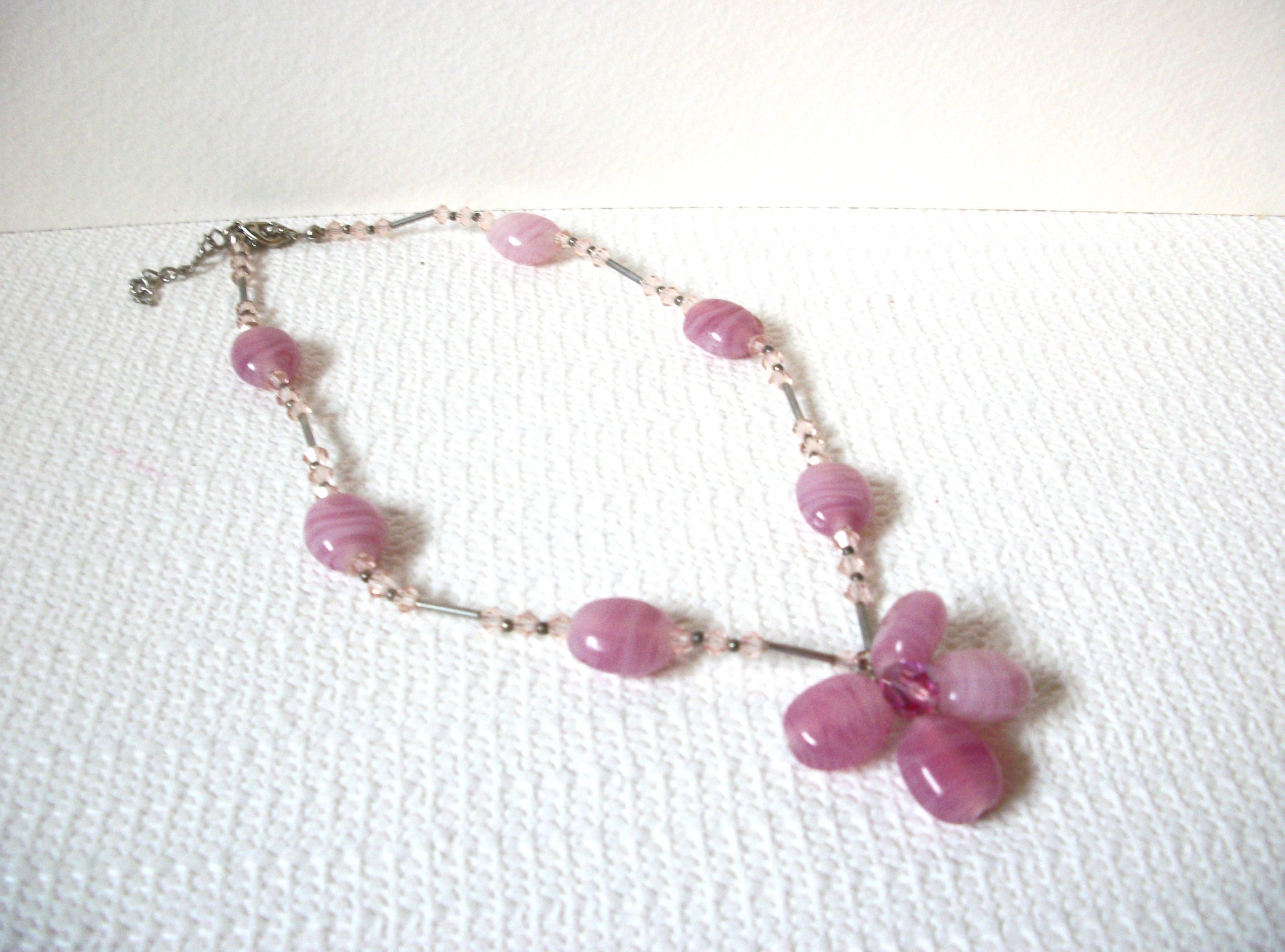 Vintage Pink Czech Glass Necklace 101620